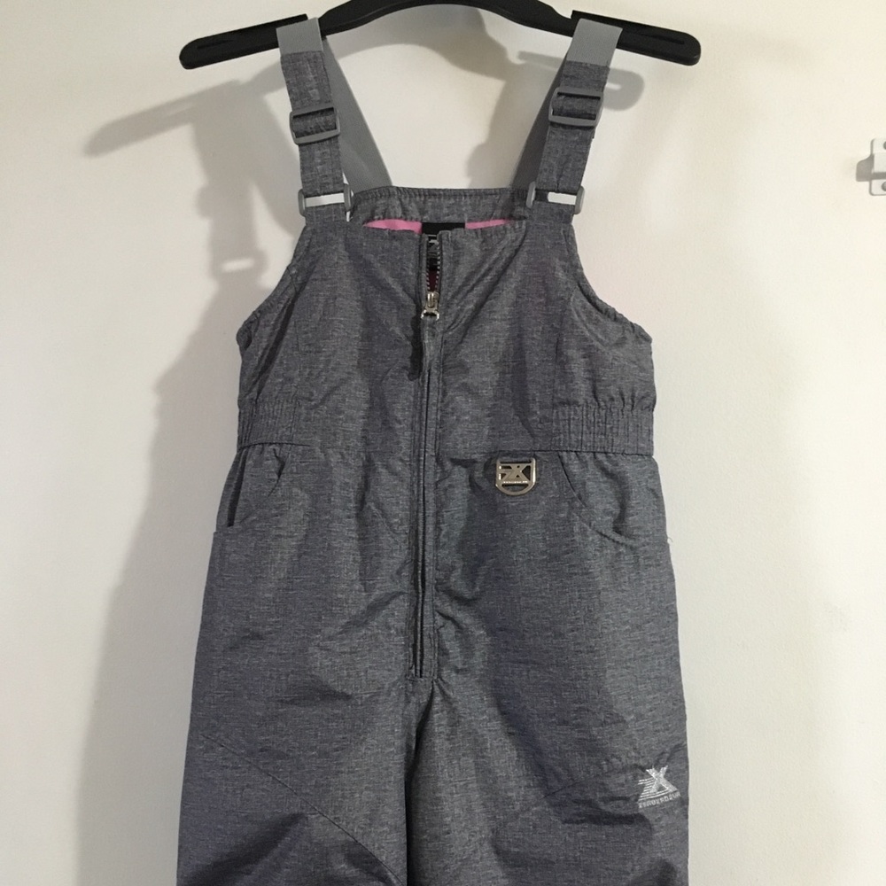 Girls 6x bib overall snow pants snow suit gray
